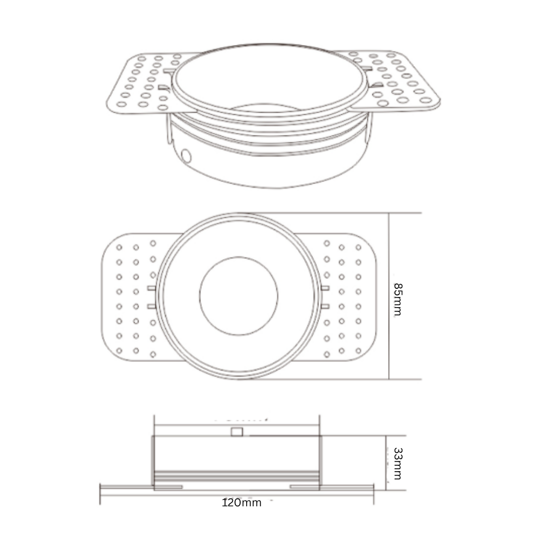 Frameless Trimless Recessed Spotlight GU10 – Plaster-In Ceiling Downlight, Aluminium Matt White