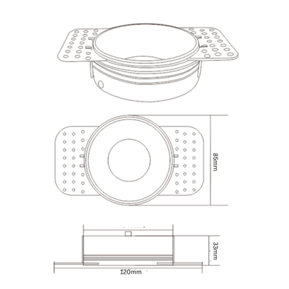 Frameless Trimless Recessed Spotlight GU10 – Plaster-In Ceiling Downlight, Aluminium Matt White