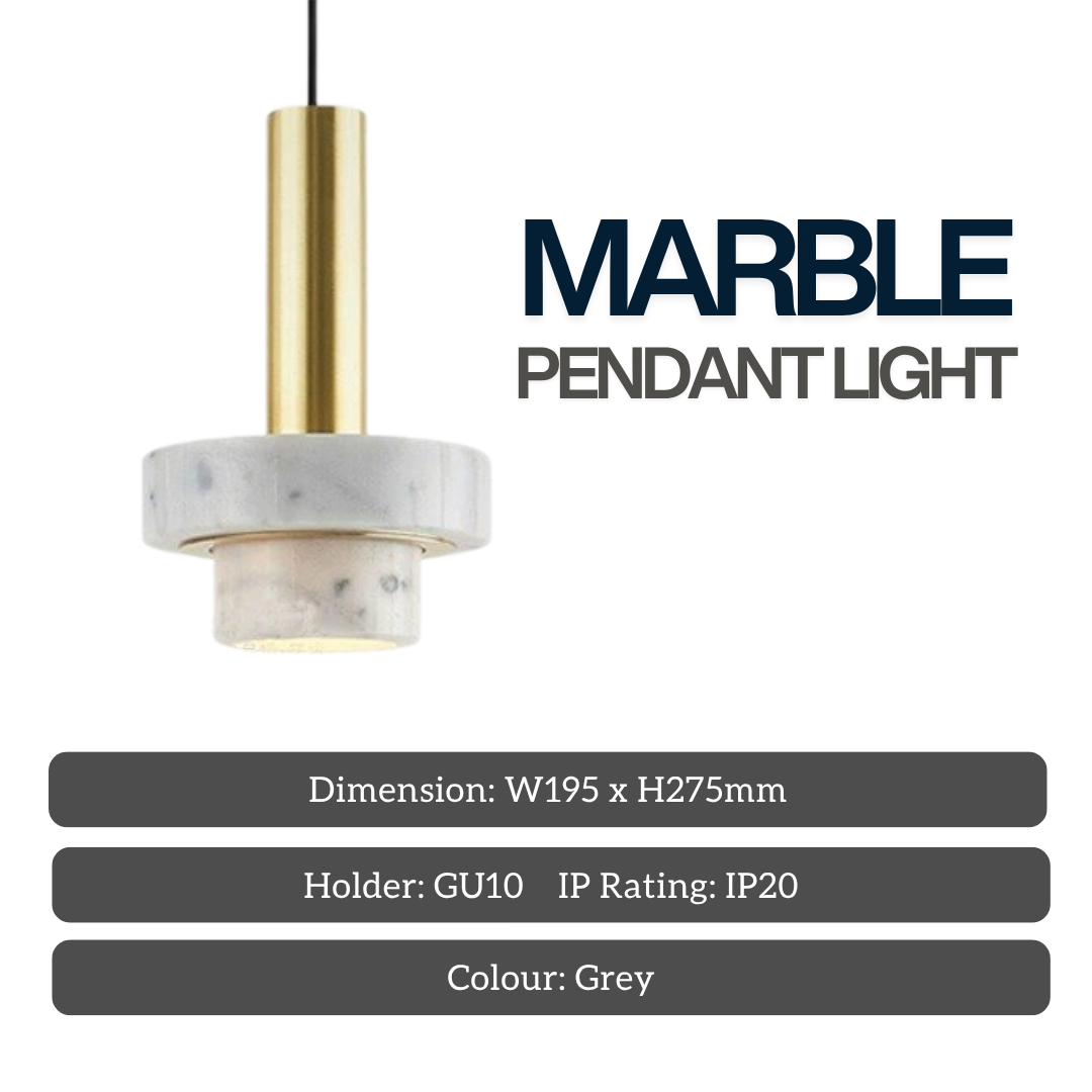 Luxury Modern Marble Pendant Light GU10 – Stone Hanging Ceiling Light with Brass Finish (Black/Grey)