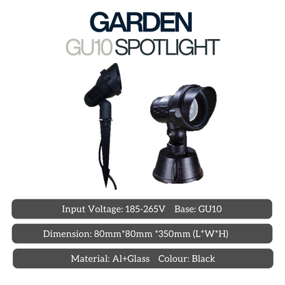 Garden GU10 Spotlight – Outdoor Spike / Base Landscape Light (Black, 185–265V)
