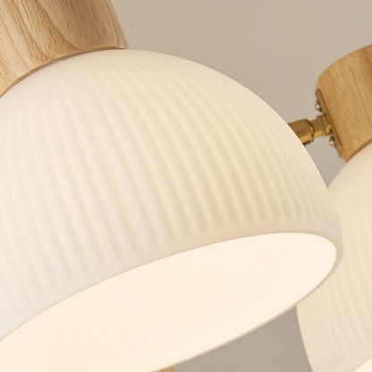 Hikari Modern Japandi 3 Light Ceiling Lamp Chandelier – Wood & Ceramic Design