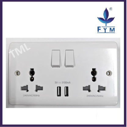 [SG Local Seller] FYM Wall Power Socket Outlet with USB Port Single Socket Double Socket UP2100WH UP3100WH 4HOME SINGAPORE - 4HOME