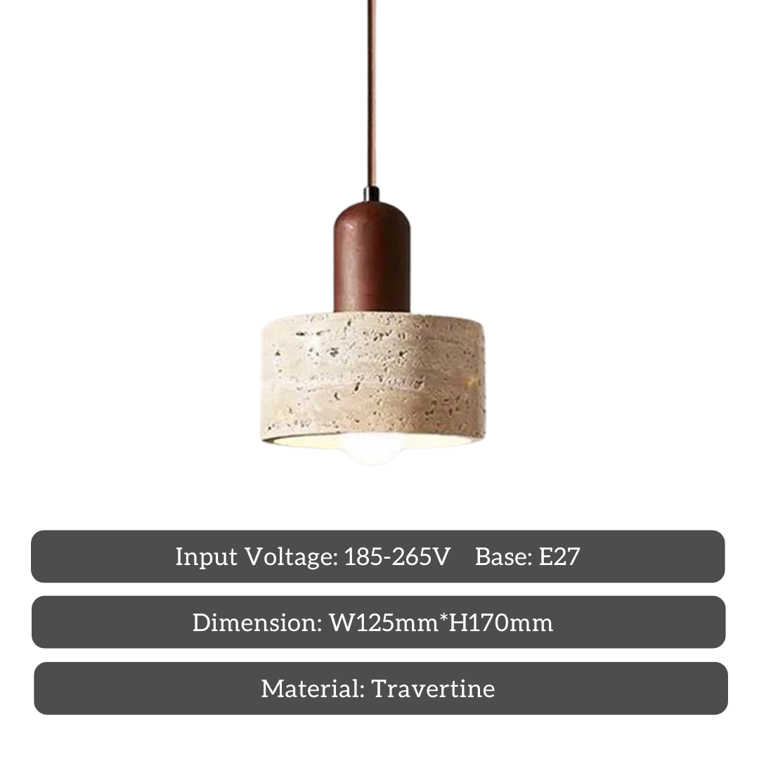 Natural Travertine Pendant Light – Modern Stone Hanging Lamp | E27 Minimalist Ceiling Light