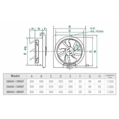 KDK 20AUA 25AUA 30AUA 20AUH 25AUH 30AUH Exhaust Fan Wall Mount Ventilation Fan 20 25 30 AUH 4HOME SINGAPORE - 4HOME