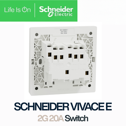Schneider Vivace E 2 Gang 20A Double Pole Switch – Heavy Duty Power Switch | Slim Frameless Design | Singapore