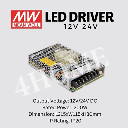 Meanwell LED Strip Driver 12V 24V 35W 50W 75W 100W 150W 200W 350W LED strip light 4HOME SINGAPORE - 4HOME