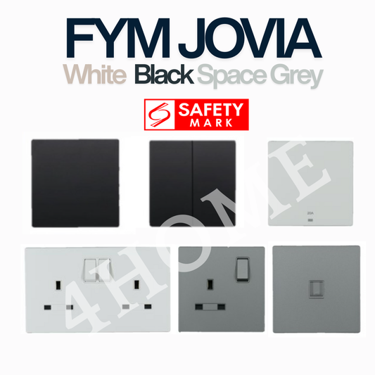 FYM Jovia Switch Socket | Singapore Safety Mark | Borderless 16AX Power Switch | Premium Minimalist Wall Switch & Socket | White, Space Grey & Matt Black