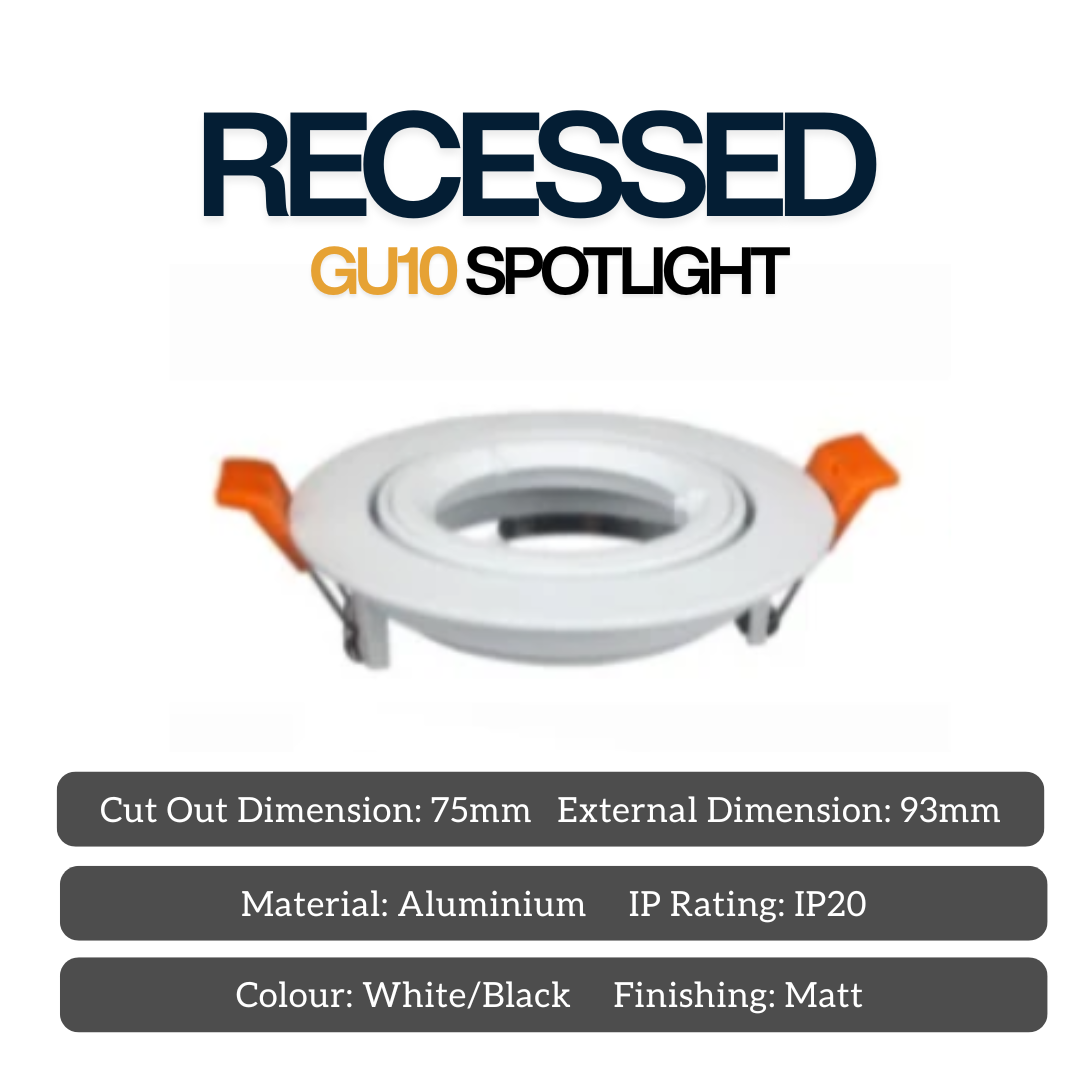 GU10 LED Spotlight Downlight Eyeball | Round Square and 2 Head Recessed Light | Black White | 3000K 4000K 6500K