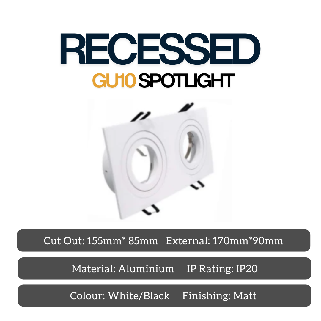 GU10 LED Spotlight Downlight Eyeball | Round Square and 2 Head Recessed Light | Black White | 3000K 4000K 6500K