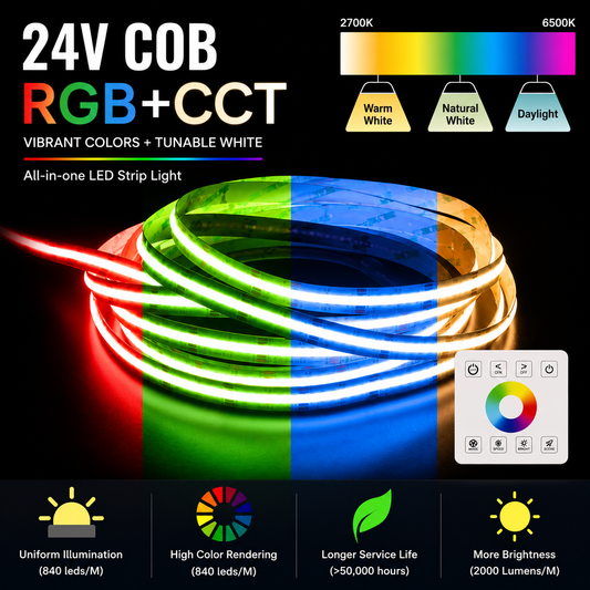 24V RGBCCT RGBCW Dimmable COB LED Strip Light