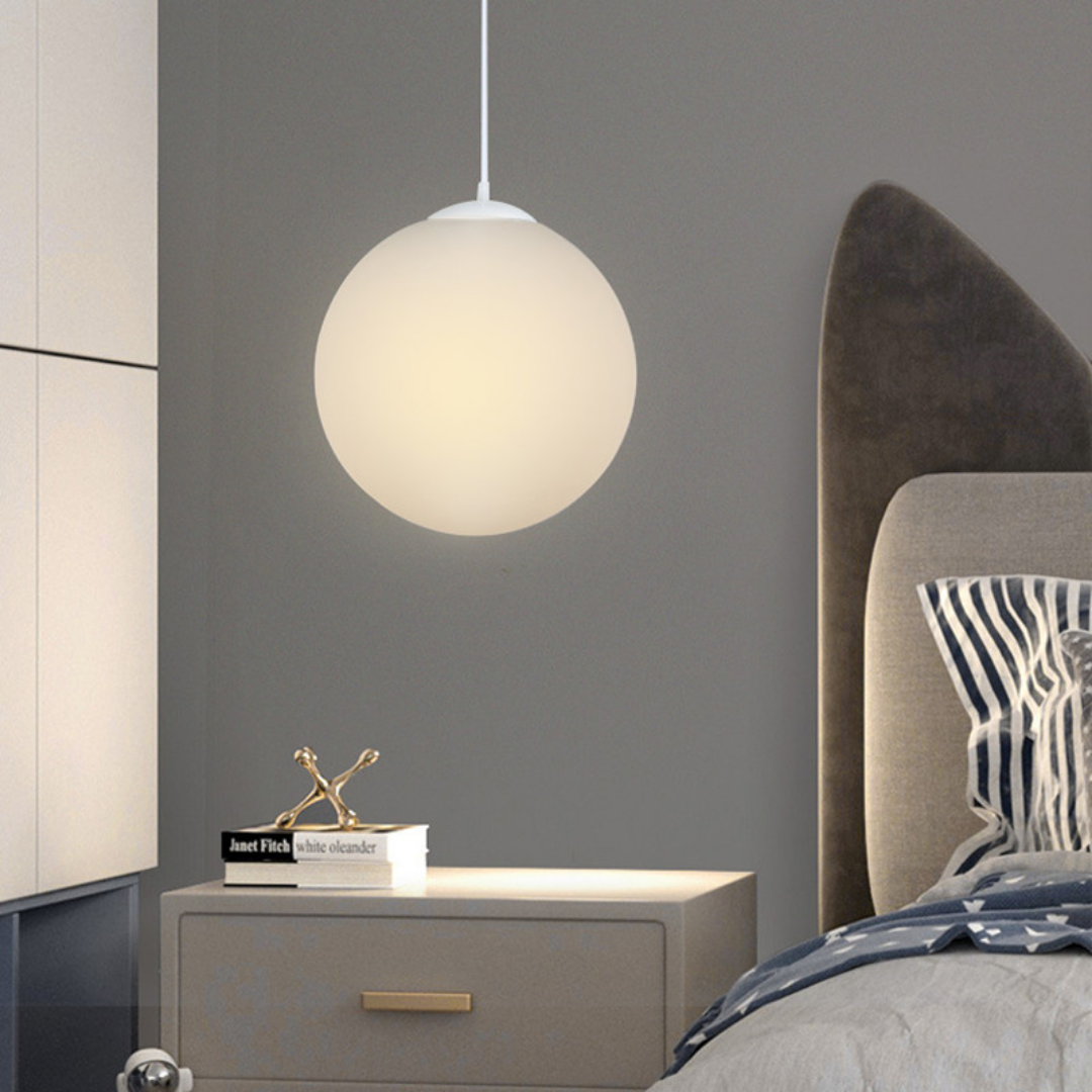 Modern Globe Pendant Light – White Acrylic Ball Hanging Lamp (E27) 25cm / 30cm