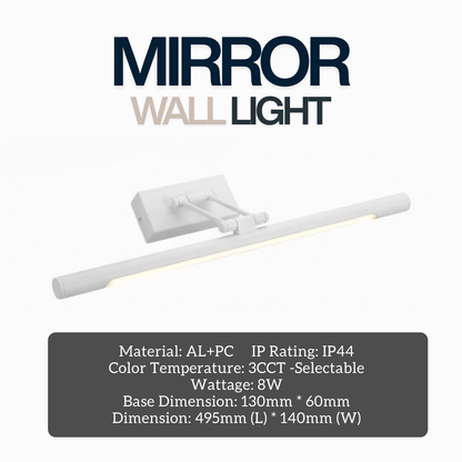 Modern 8W LED Mirror Wall Light - IP44 Bathroom Vanity Light Black, White, Chrome & Gold