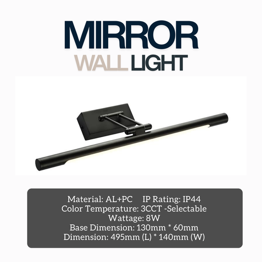 Modern 8W LED Mirror Wall Light - IP44 Bathroom Vanity Light Black, White, Chrome & Gold