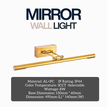 Modern 8W LED Mirror Wall Light - IP44 Bathroom Vanity Light Black, White, Chrome & Gold