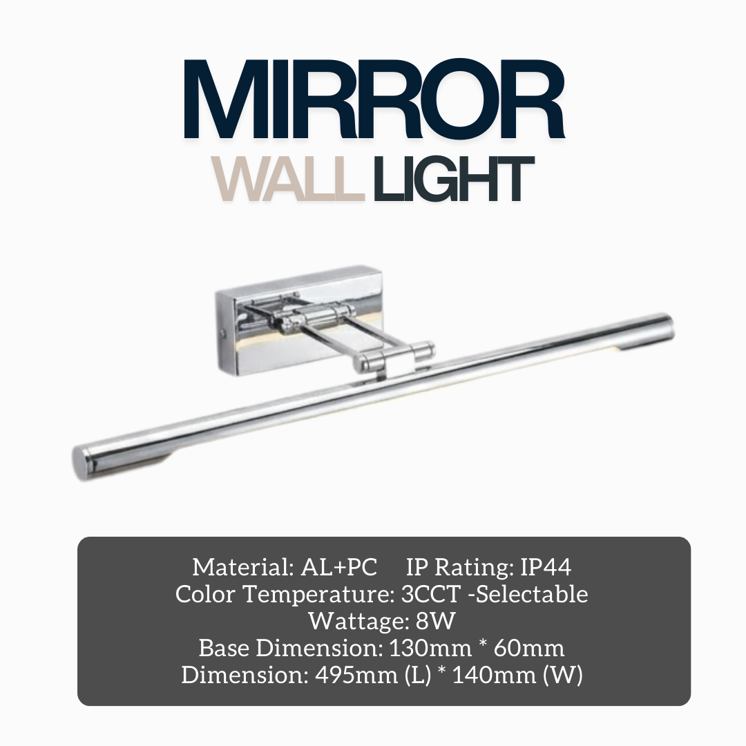 Modern 8W LED Mirror Wall Light - IP44 Bathroom Vanity Light Black, White, Chrome & Gold