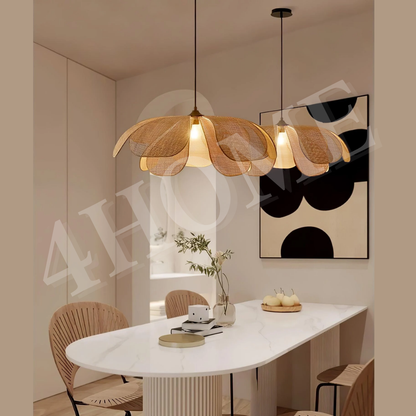 Japanese Design Rattan Flower Petal Pendant Light Dining Living Hall Bedroom E27 Handmade Woven 4HOME SINGAPORE - 4HOME