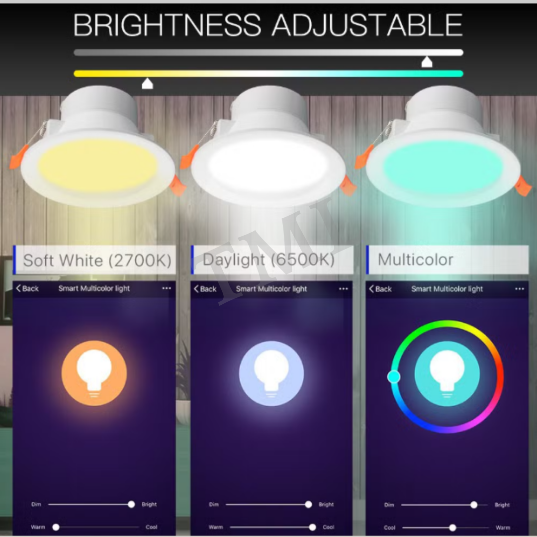 Smart WiFi RGB LED Recessed Downlight 9W / 12W – App Control, Dimmable, Multicolour, Works with Google Assistant & Alexa