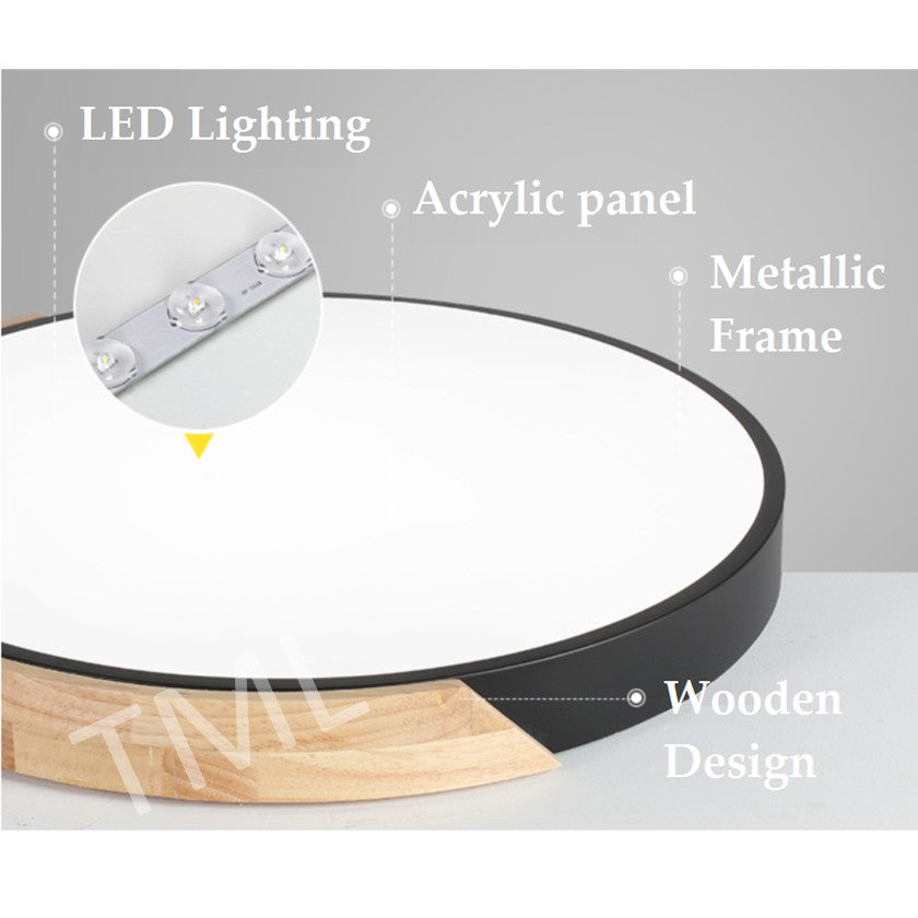4HOME SINGAPORE 18W 24W 36W Nordic LED Ceiling Light Black White Wood Frame - 4HOME