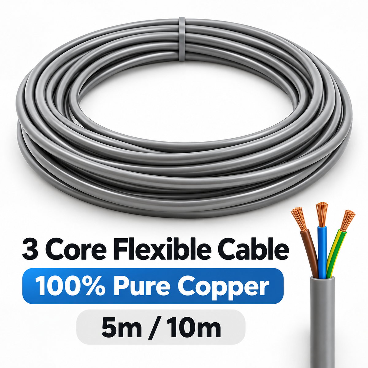 3 芯 x 70/0076 x40/0076 PVC 电缆柔性电线 - 5 米 10 米 3Cx40 4HOME 新加坡