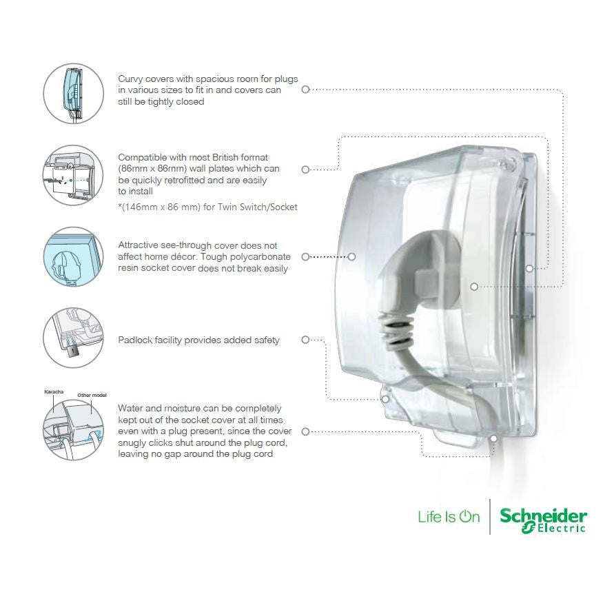 Schneider Electric Kavacha Weatherproof Socket Cover Switch Cover Waterproof Protector Cover 1G 2G 1Gang 2Gang 4HOME SINGAPORE - 4HOME