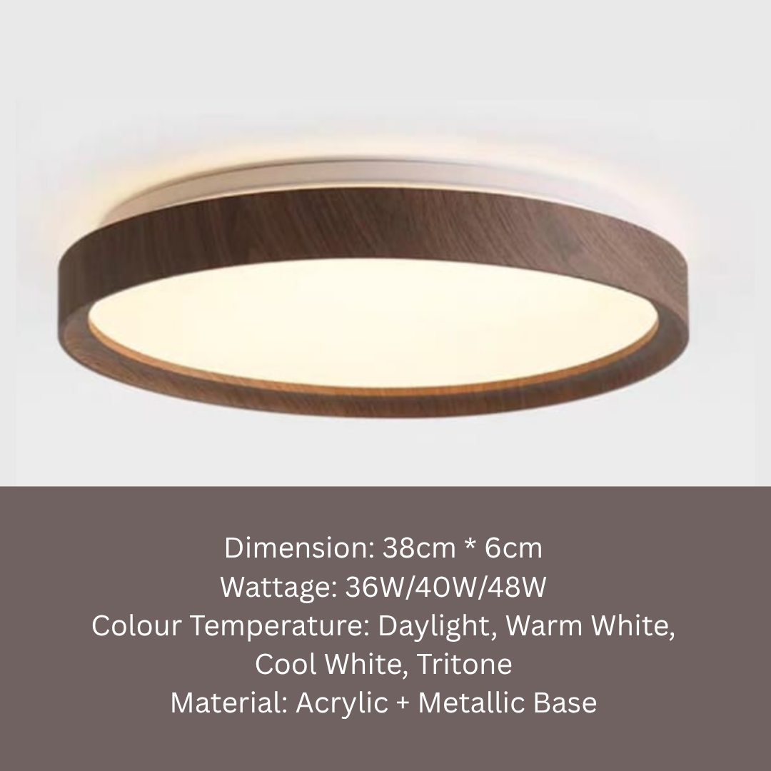 Premium Dark Wood Print LED Ceiling Light 38cm