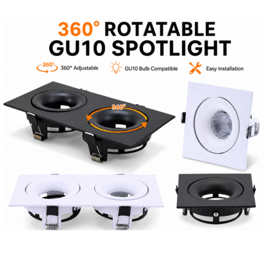 360 recessed gu10 spotlight single head double head antiglare
