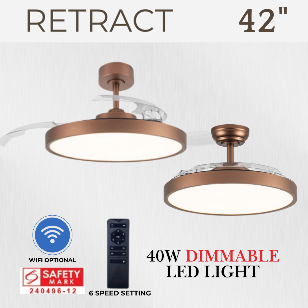 Fanco Tristar Retract 42inch White Copper Space Grey Retractable Ceiling Fan