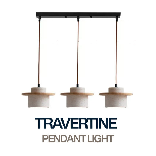 3 Head Travertine Pendant Light E27 | Modern Wooden Stone Hanging Lamp
