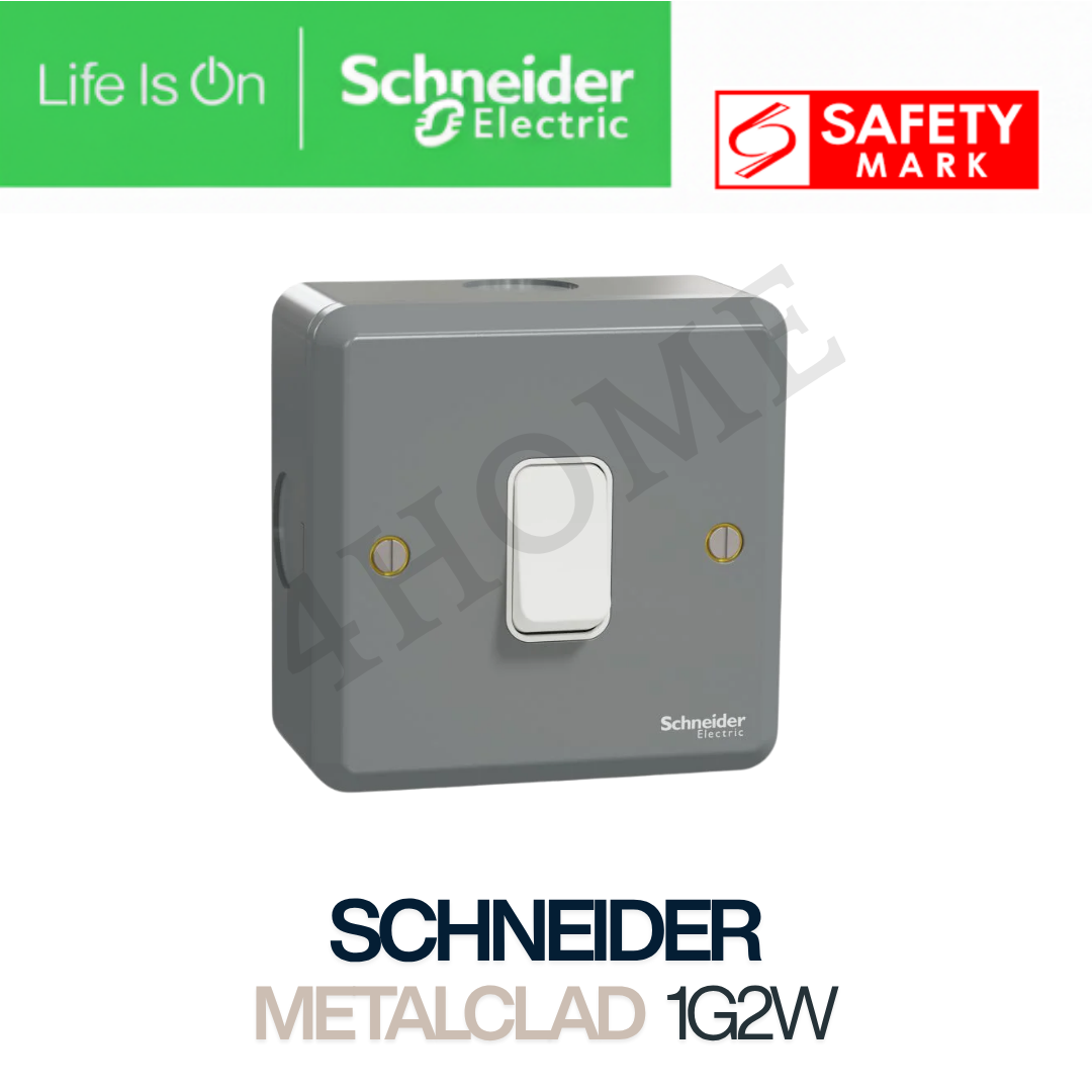 Schneider Electric ESM MetalClad Switch & Socket Grey | 1 Gang to 4 Gang Switch | 13A Single & Double Socket | 15A / 20A DP Switch | Singapore Safety Mark