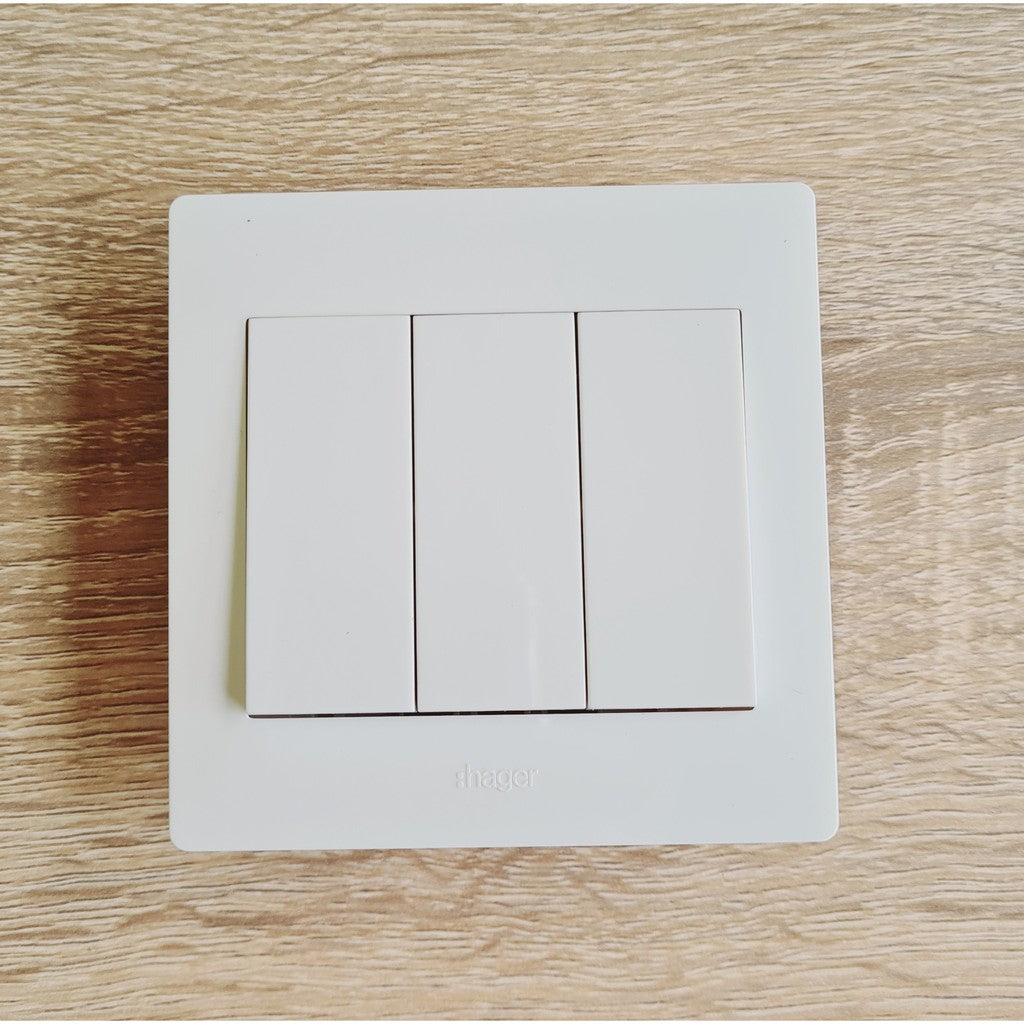 Hager 3Gang 3G1W 3G2W Triple Wall Switch White 4HOME SINGAPORE - 4HOME
