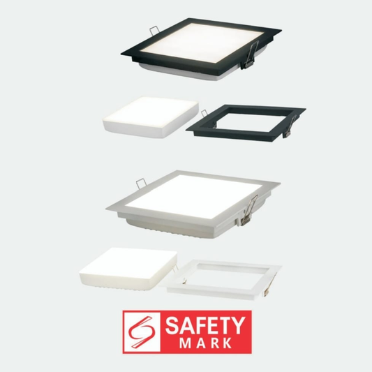 Easy Release LED Recessed Downlight (Black & White Frame) – Square with Singapore Safety Mark