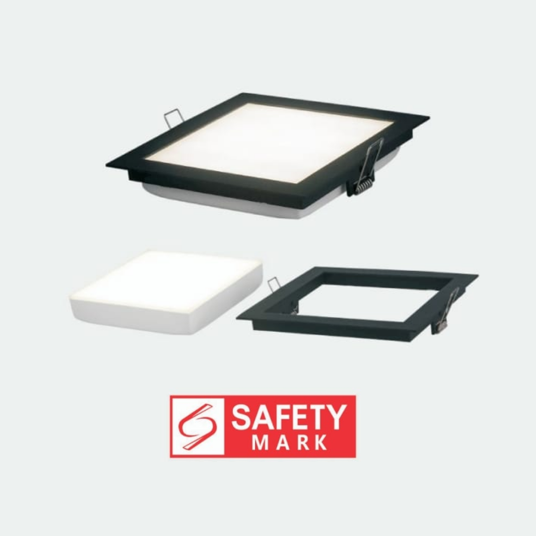 Easy Release LED Recessed Downlight (Black & White Frame) – Square with Singapore Safety Mark