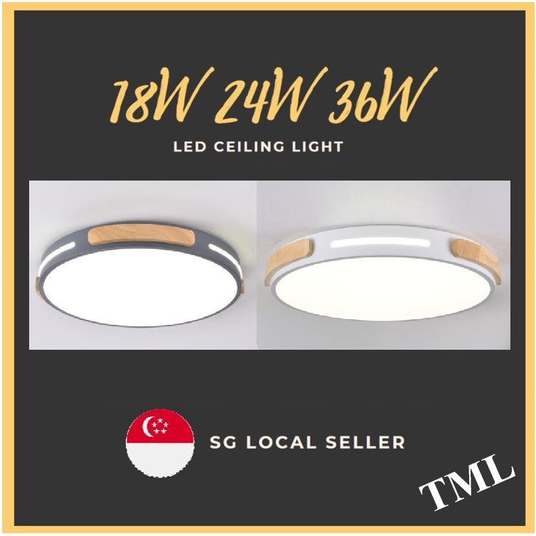 4HOME SINGAPORE 18W 24W 36W White Grey with Wood LED Nordic Ceiling Light - 4HOME