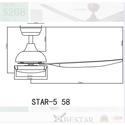 SMART Ceiling Fan Bestar Star5 5 Blades 38inch 48inch 58inch Star 5 DC Fan 4HOME SINGAPORE - 4HOME