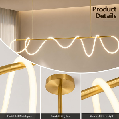 Modern LED Wavy Flow Pendant Light 1500mm | 60W Flexible Silicon Loop Design | 3000K Warm White / 4000K Cool White