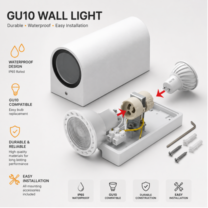 Outdoor Waterproof White GU10 Round Cylindrical Wall Light Up Down