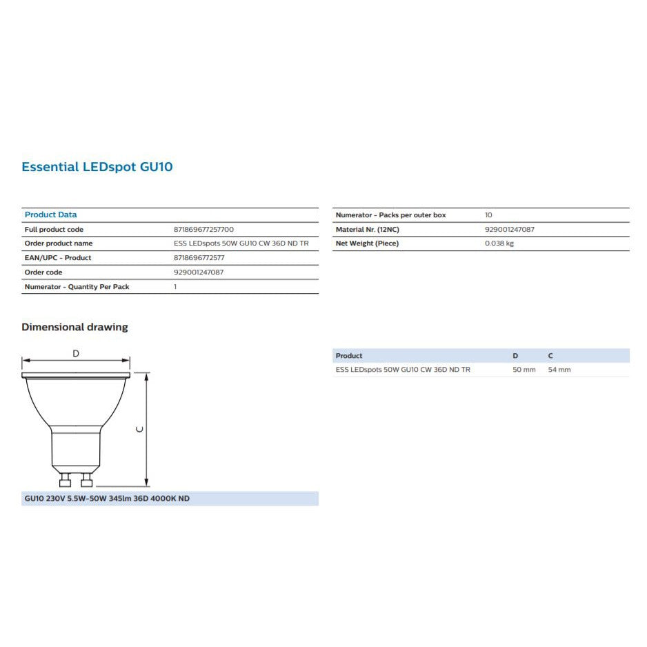 [Bundle Set] PHILIPS ESSENTIAL LEDspot GU10 4.7W 827 840 865 4HOME SINGAPORE - 4HOME