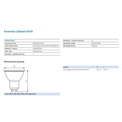 [Bundle Set] PHILIPS ESSENTIAL LEDspot GU10 4.7W 827 840 865 4HOME SINGAPORE - 4HOME