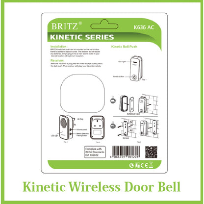 Britz Wireless Battery-Free Kinetic Doorbell Door Bell Chime Set 4HOME SINGAPORE - 4HOME