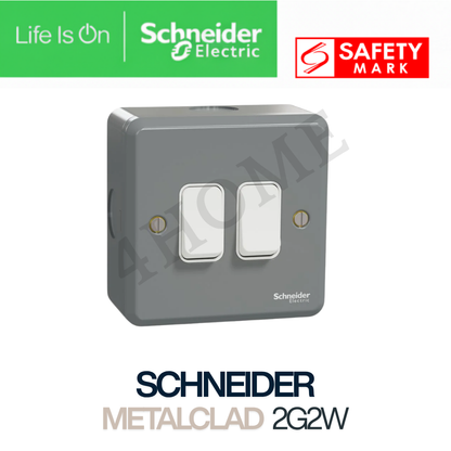 Schneider Electric ESM MetalClad Switch & Socket Grey | 1 Gang to 4 Gang Switch | 13A Single & Double Socket | 15A / 20A DP Switch | Singapore Safety Mark