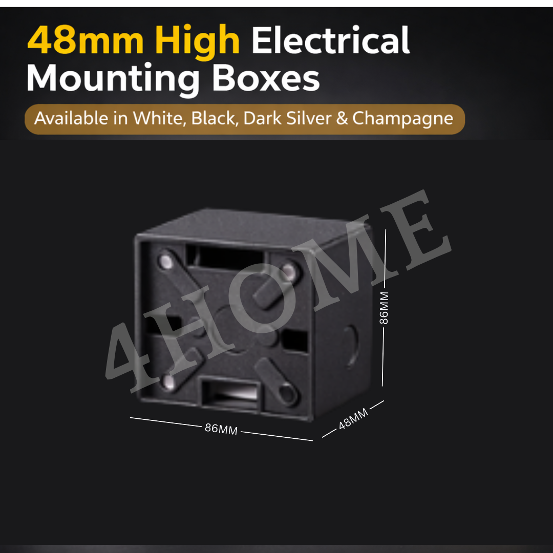 48mm High Depth Electrical Mounting Box for Switch & Socket –  Black, Space Grey, White, Champagne