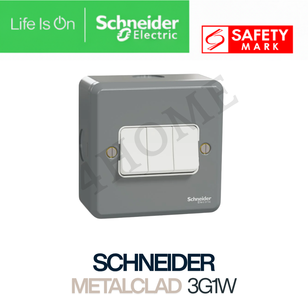 Schneider Electric ESM MetalClad Switch & Socket Grey | 1 Gang to 4 Gang Switch | 13A Single & Double Socket | 15A / 20A DP Switch | Singapore Safety Mark
