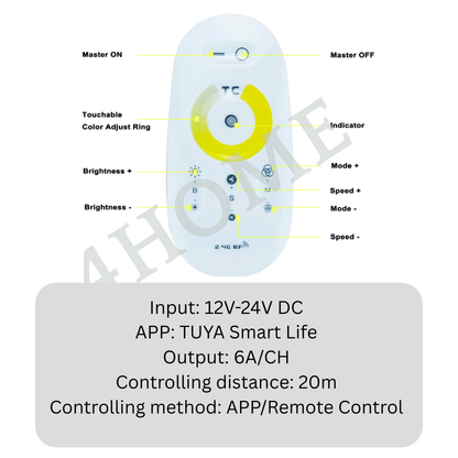 12V/24V LED Strip Light WiFi Smart Controller with RF Remote | Works with Tuya Smart & Smart Life App