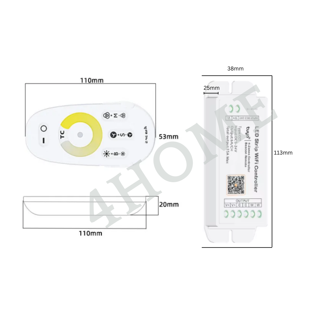 12V/24V LED Strip Light WiFi Smart Controller with RF Remote | Works with Tuya Smart & Smart Life App