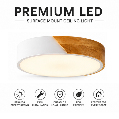 Nordic macaron ceiling light white with wood round