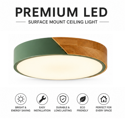 Nordic macaron ceiling light green with wood round
