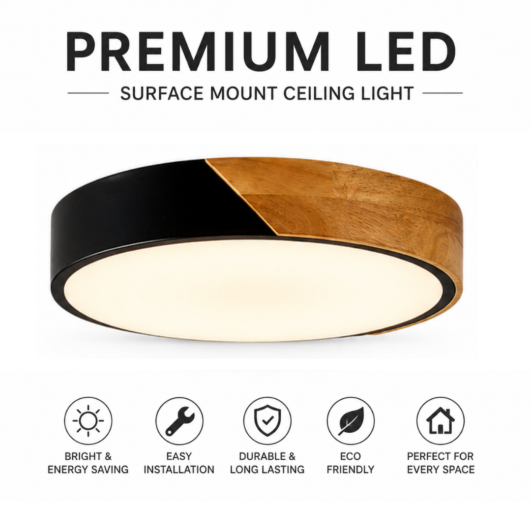 Nordic macaron ceiling light black with wood round