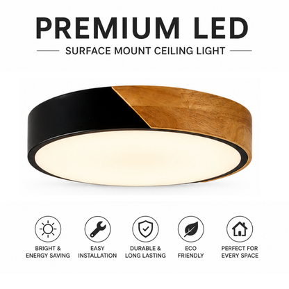 Nordic macaron ceiling light black with wood round