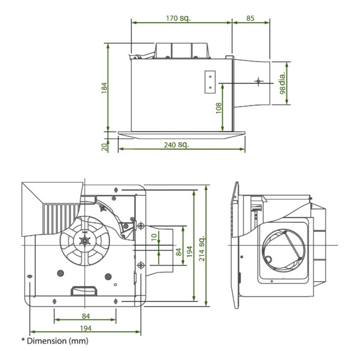 KDK 17CUG 17CUH 24CUG 24CUH Exhaust Fan Ceiling Mount Ventilating Ventilation Fan 4HOME SINGAPORE - 4HOME