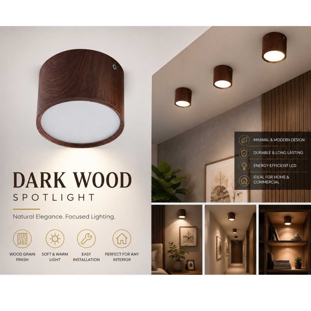 Dark Wood Print Walnut LED Ceiling Spotlight – 15W